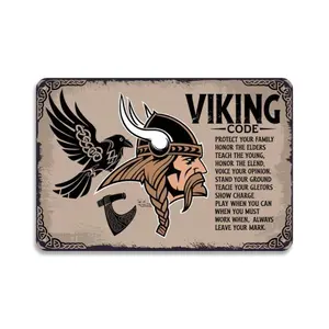 Aluminum Viking Code Raven Norse Warrior Wall Decor Vintage Mythology Art Print for Home Bedroom Kitchen Dorm Bathroom Aluminum Sign 8 X 12 Inches Easy to Hang