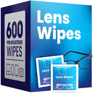 Lens Wipes for Eyeglasses - Pre-moistened Eyeglass Lens Cleaning Wipes - 600 Lens Wipes Individually Wrapped Sracth-Free Streak-Free Eye Glasses Wipes Lens Cleaner for Sunglass & Camera Lens