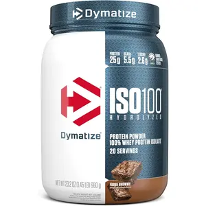 Dymatize ISO100 Hydrolyzed Protein Powder, 100% Whey Isolate Protein, 25g of Protein, 5.5g BCAAs, Gluten Free, Fudge Brownie, 20 Servings