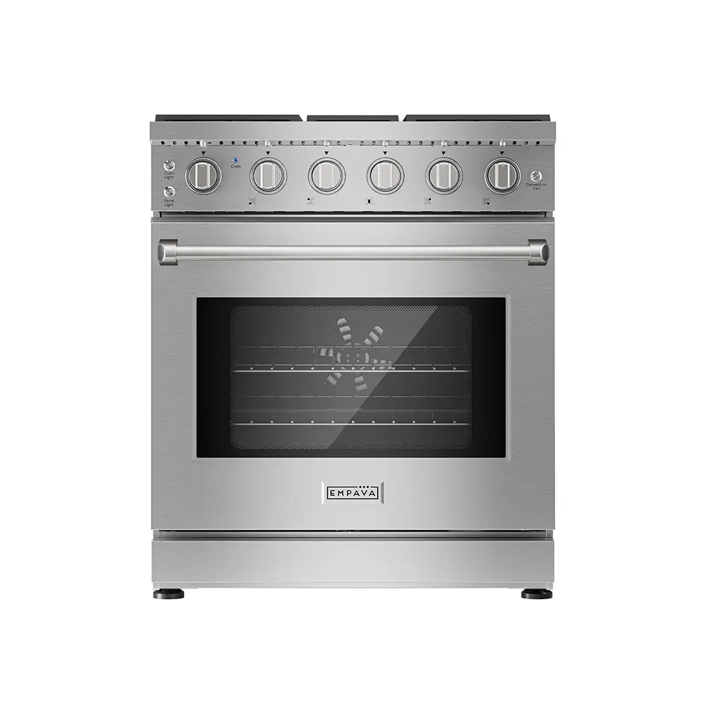 Empava 30-Inch Pro-Style Slide-In Single Oven Gas Range with Gas Cooking Burner, Convection Oven, 3-Layer Reinforced Glass, Warm Food Drawer