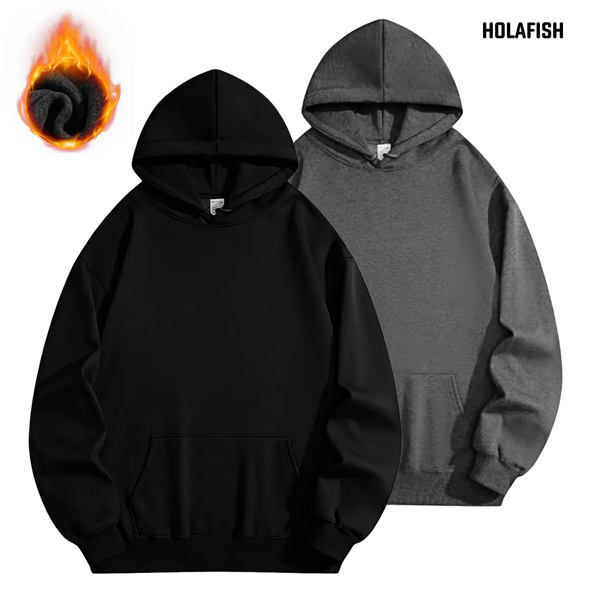 Holafish Women's Hoodie, Casual Oversized Drop Shoulder Pullover, Thick Fleece Sweatshirt with Kangaroo Pocket for Party & Biking, Cotton, Expandable, Plain, Pullover Hoodie