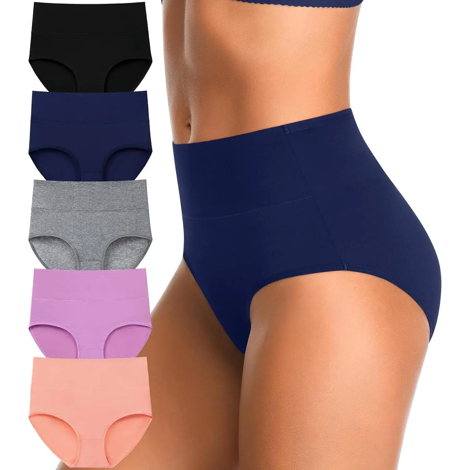Women's High-Waisted Postpartum Basic Panties - Soft Breathable Full-Coverage Cotton-Elastane Underwear with Slight Tummy Control, Minimalist Briefs Multipack, Cold Wash Safe, Soft Breathable Panties, Cotton Underwear, High Waist, Soft Cotton