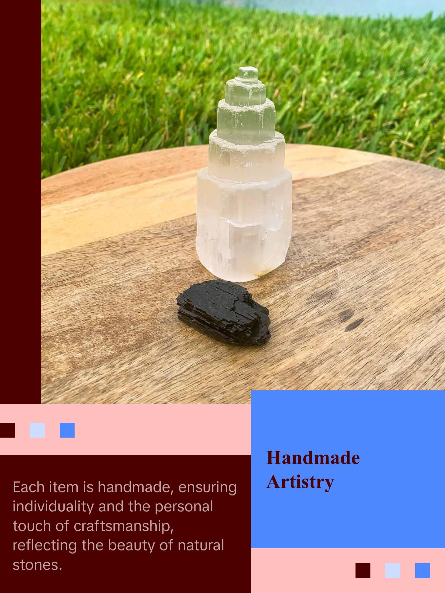 Raw Selenite Tower and Black Tourmaline Raw - Protection Bundle Raw Selenite Tower and Black Tourmaline Raw - Protection Bundle