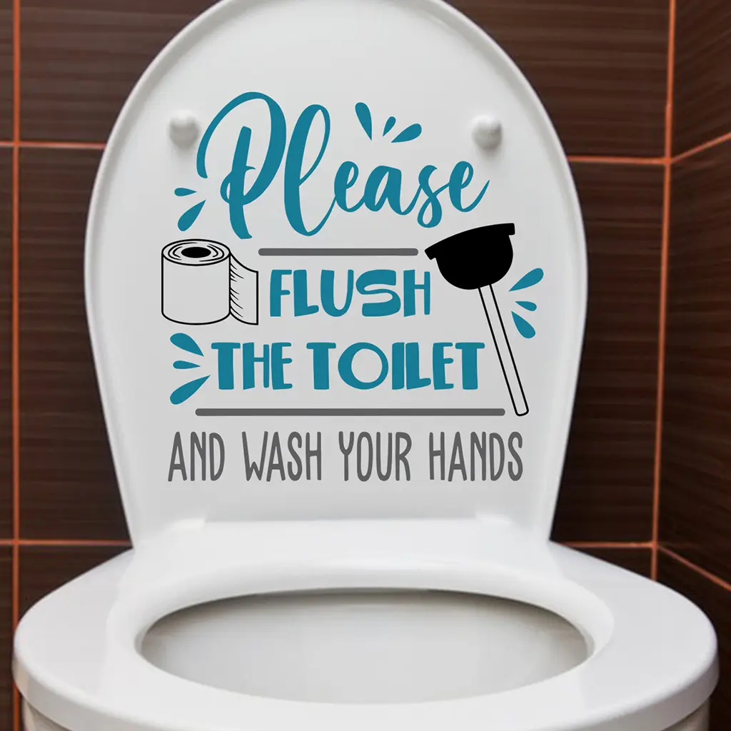 1 Set toilet reminder slogan wall stickers, toilet slogan decoration stickers, suitable for home decoration, peeling and pasting, self-adhesive and detachable PVC material, Bathroom Decor Supplies, Bathroom Decorations, Bathroom Accessories