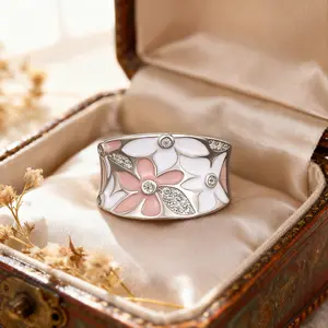 Women's Pink Flower Wide Band Ring! Bohemian Style – Daily Accessory