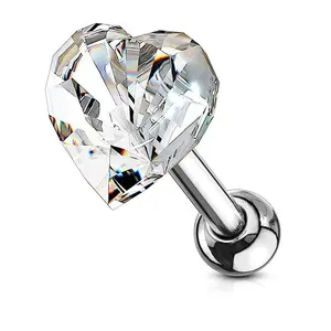 Surgical Steel Heart Crystal Top Ear Cartilage Tragus Barbell Studs