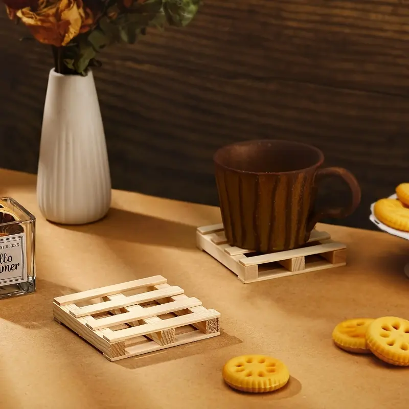 6pcs Mini Wooden Pallet Kitchen Coasters Home for Hot and Cold Drinks - Creative DIY Crafts, Beverage Stacking Blocks
