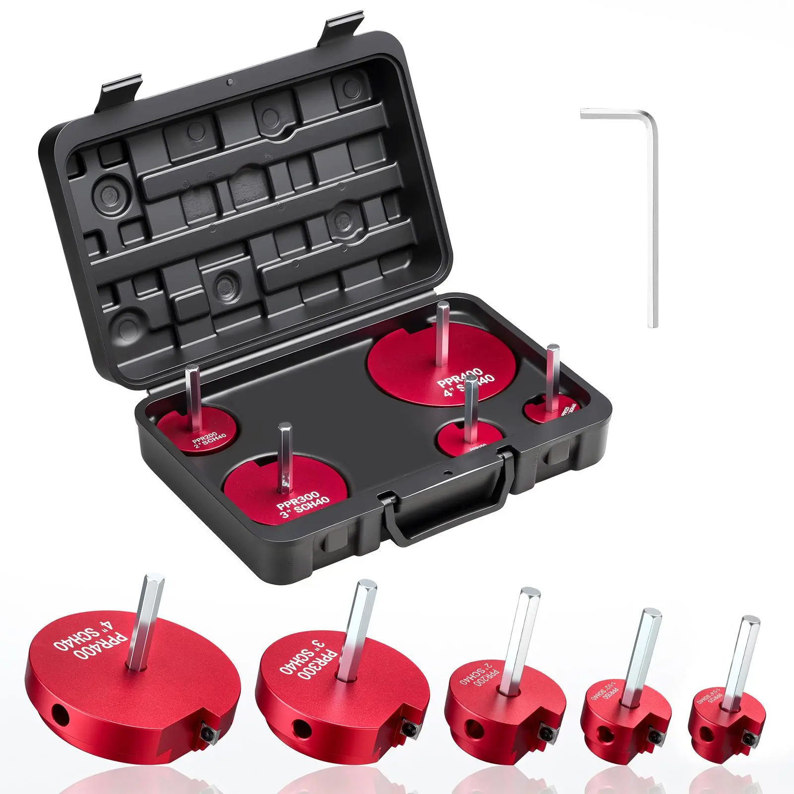 【summerfinds】VEVOR PVC Pipe Reamer Kit, 5-Piece, PVC Fitting Socket Saver, Includes 1-1/4", 1-1/2", 2", 3", 4", Compatible with Standard 1/2" Drills, Plumbing Tool Kit for SCH40 ABS CPVC Vent Drain Water Pipes