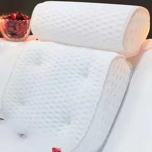 Bath Pillow Bathtub Pillow, Luxury Bath Pillows for Tub Neck and Back Support, Bath Tub Pillow Headrest with Soft 4D Mesh Fabric and Non-Slip Suction Cups, Relaxing Bath Accessories Spa Gifts