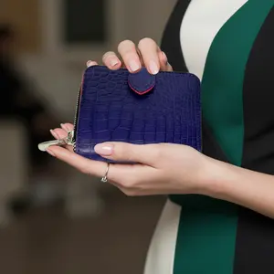 "The Aurora" Purple Square Croco Zip Around Wallet