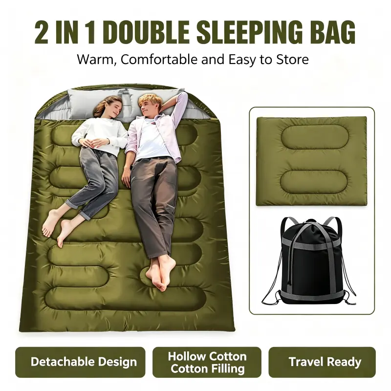 Adult Rectangular Sleeping Bag, Warm Thermal Envelope with Detachable 2-in-1 Design, Lightweight & Foldable for Winter Camping, Hiking, Travel, Detachable Design, Travel Ready, Thermal Envelope Insulation Rectangular Sleeping Bags, Full Body, Envelope Cut