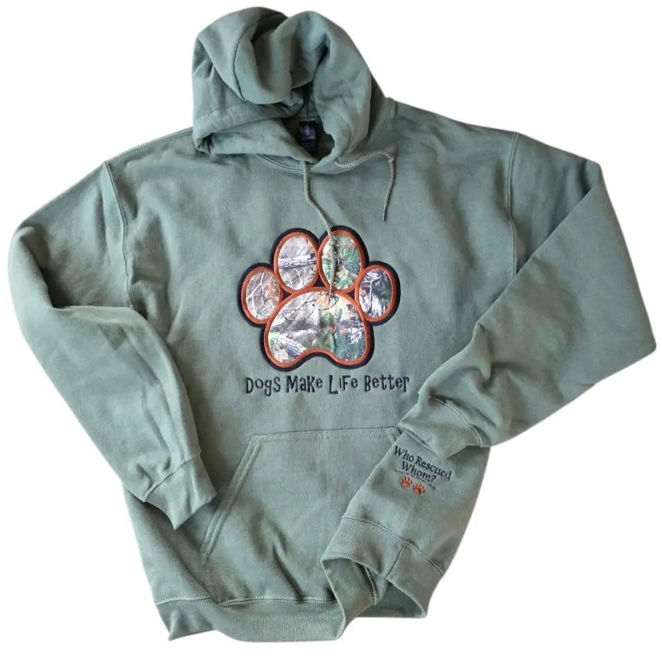 Embroidered Camo Dogs make life better Paw hoodie. Orchid,Pistachio and Azure