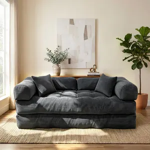 Foldable 2Seater   Bed with Square Armrests, Modular Compressible Living   Set, Vintage Suede Comfortable Lounge Chair , Lazy , And Bedroom Sleeper  Bed. Loveseat Couch boneless sectional couch bean bags room cloud sofa summergarden