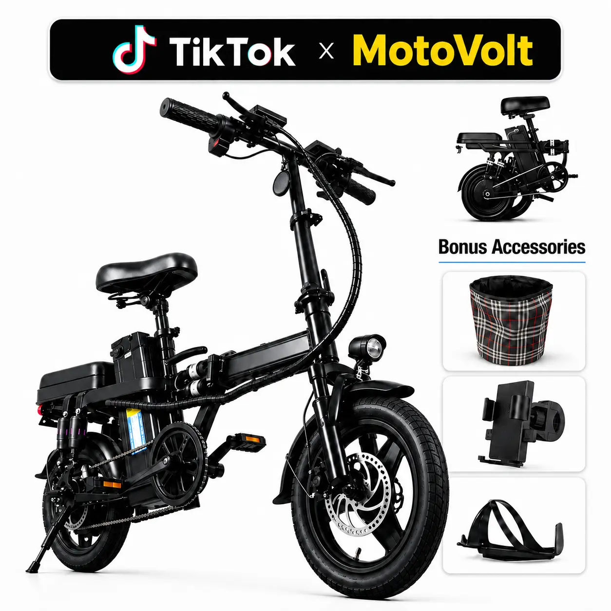 Adult 750W Brushless Motor Foldable Electric Bike, 48V 15Ah Removable Battery, 22 MPH, 30+ mi Range, 14-Inch Compact Adjustable E-Bike, Dual Suspension, 2 Seats, Lightweight, Pre-Assembled for Daily Commuting Folding Powerful affordable ebikes pos