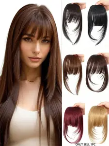Clip-In Synthetic Hair Bangs Extension - Natural Straight Fringe for Women, Heat Resistant Hairpiece for Cosplay & Everyday Style, Easy to Use Hair Accessory, Hair Accessories, Synthetic Soft Hairpieces