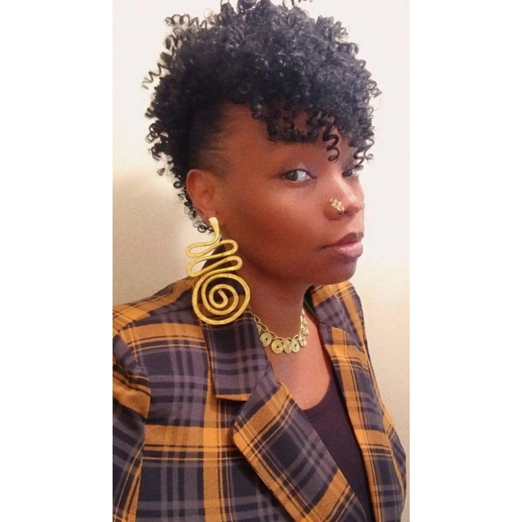 Very Large Swirl earring, deep yellow gold statement earrings, afrocentric, juneteenth, aluminum earrings, African earrings, boho earrings