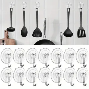 14 Pack Transparent Suction Cup Hooks for Hanging Stainless Steel Removable Towel Hook 3 lb(Max) Storage Stand for Towel Coat Keys Bathroom Shower Kitchen Wardrobe Outdoor - Home Improvement.