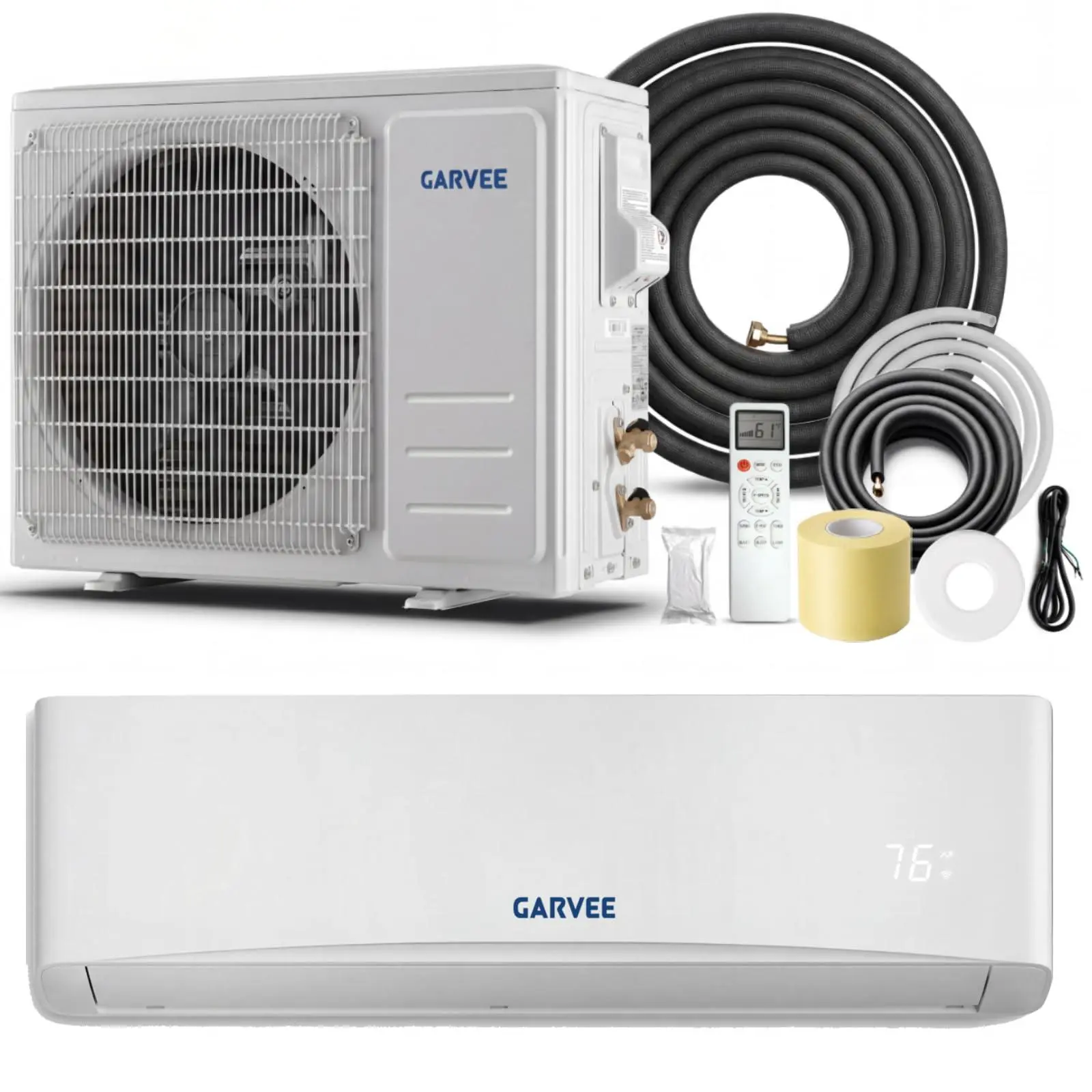 Garvee 9000 BTU Mini Split AC/Heating System, 17 SEER2 115V/110V Ductless Air Conditioner Cool Up to 450 Sq. Ft with Installation Kit, Pre-Charged Condenser, with 3 Level Eco Mode, No WIFI