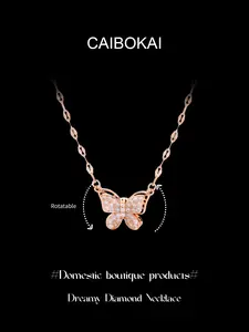 Fashion Vintage Luxurious Bowknot Necklace, Titanium Steel Rose, Short Clavicle Chain, Simple Stylish Accessory