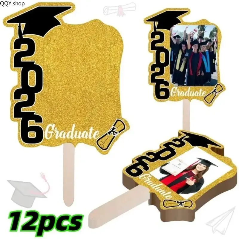 12PCS 2026 Graduation Photo Props Set, Folding Fan & Photo Frame Decor Accessories, Class of 2026 Graduation Party Decorations, DIY Grad Photoshoot Supplies for Graduation Ceremony & Celebration