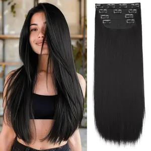 Vigorous Women's 24Inch Synthetic Clip-In Hair Extensions, 4PCS Soft & Natural Straight Hairpieces, Extensions Hair
