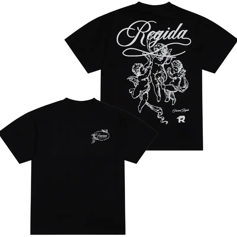 Men's Fuerza Regida Angels Graphic T-Shirt - Stylish Menswear Clothes, Soft Polyester Shortsleeve Retro Streetwear Top for Casual Athletic Wear & Fan Gifts
