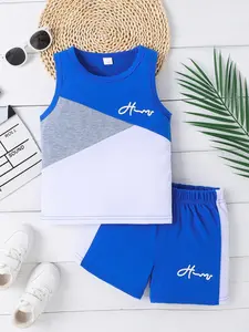Boy's Letter Print Tank Top & Shorts Set, Casual Sleeveless Top & Shorts for Summer, Kids Clothes for Daily Wear, Toddler Outfit