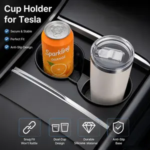 Tesla Model3/Y Cup Holder Insert, Anti-Shake Silicone Mat, Center Console Tray & Organizer