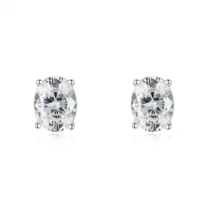 925 Sterling Silver 1/2 Carat Oval Moissanite Stud Earrings 4-Prong Solitaire Fashion Minimalist Earrings for Women
