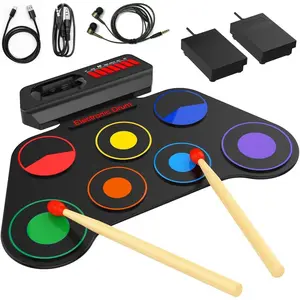 Portable  Drum Set for  - 7 Pads, Built-in Speaker, Rechargeable Roll-Up Drum Kit with Headphone Mode & Demo Songs - Ideal Xmas  for Beginners &