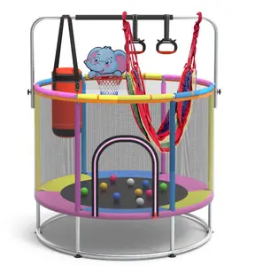 Seagull 55" Kids Trampoline with Safety Enclosure & Swing Set - 440lbs Heavy-Duty Indoor/Outdoor Toddler Jumping Center, Adjustable Gymnastics Bar + 3-in-1 Toy Bundle (Ages 1-8), Ideal Birthday Gift for Boys & Girls