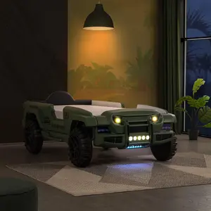 Randlar Bed Frame - Novelty, Matte ABS with LED Lighting, Remote-Controlled Sound Effects, Replicated Spare Tire, 84 5/8"L x 51 1/8"W x 27 1/8"H By FOA