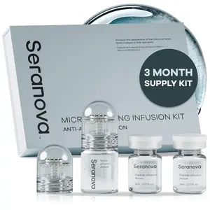 3 Month Supply Seranova Micro Infusion System for Face & Neck 0.05mm Stamp with Hyaluronic Acid & Collagen Peptide Serum for Firmer Smoother-Looking Skin, Easy 5-Minute At-Home Skin Care Application