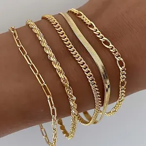 SHOW CRAFT Women's Trendy Thin Dainty Stackable Cuban Link Paperclip Chain Bracelet Pack Fashion Accessories Gifts for Women