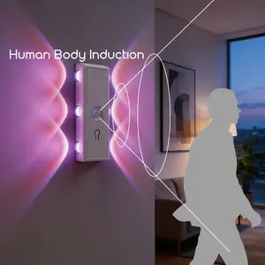 Motion Sensor Night Light, Magnetic Wall Lamp, Detachable Wall Mount Lighting, USB Rechargeable LED, Wireless Stair Lights, Indoor Wooden Wall Lamp