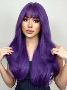 Long Curly Hair Wig with Bangs, 26 Inch Natural Style, Perfect for Girls Daily Wear, Holidays, Cosplay & Parties, Wavy Synthetic Hairpiece, Synthetic Material Wigs, Party Wig