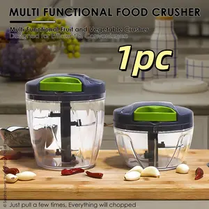 Manual Food Processor and Multi-Function Chopper, Vegetable Chopper Tool, Durable Plastic, Easy Pull Cord Design, Ideal for Slicing Onions Garlic Vegetables Fruits Nuts Herbs