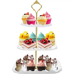 Dessert Cupcake Stand, 3 Tier Cup Cake Holder Tower for  Party/Birthday/Wedding, Plastic Tiered Serving Tray with Metal Rod, White