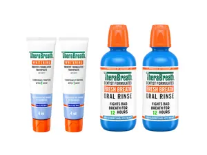 TheraBreath Whitening Fresh Breath Toothpaste Rinse Bundle 4oz 2-pack & 16oz Invigorating Icy Mint Oral Rinse