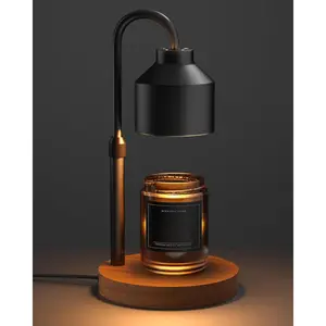 Electric Candle Warmer Lamp Black, Candle Lamp Warmer with Timer, Wax Warmer Lamp for Jar Candles, Adjustable Height Candle Light Warmer with 2 Bulbs