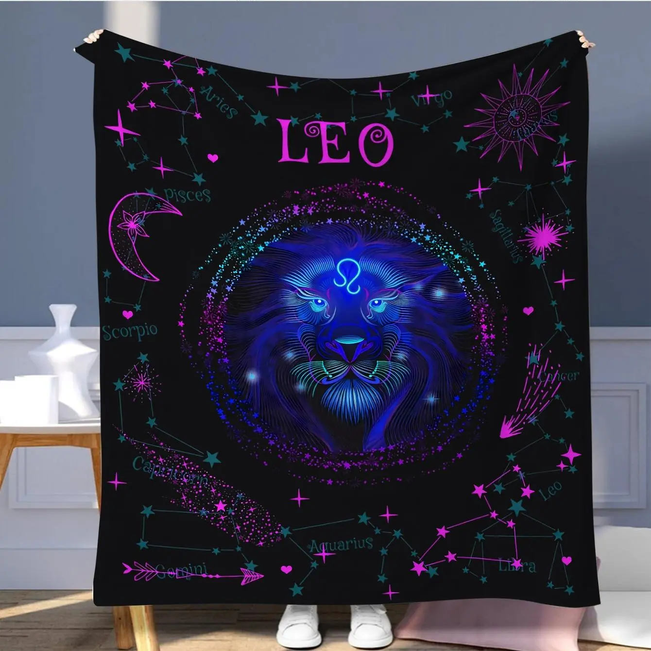 Leo Constellation Pattern Blanket, 1 Count Soft Air-conditioned Room Throw, Warm Nap Blanket for Home Office Travel Camping, Printed Blankets, Cozy Blankets, Blanket Gifts