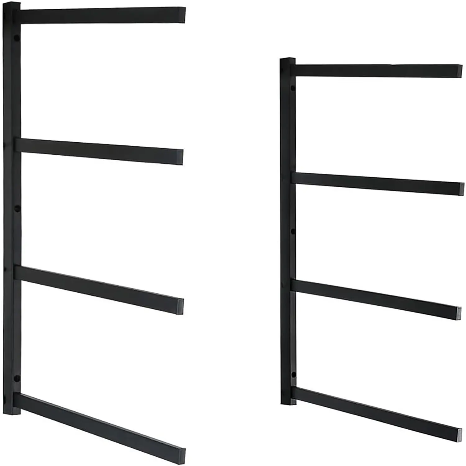Industrial Steel Metal Lumber Storage Shelves Kit, 4-Level Durable Heavy-Duty Wall-Mount Organiser with Screws, Functional Garage Space-Saver for Wood/Plywood/PVC Pipes, 24.5in H x 15in W, Easy Indoor Installation