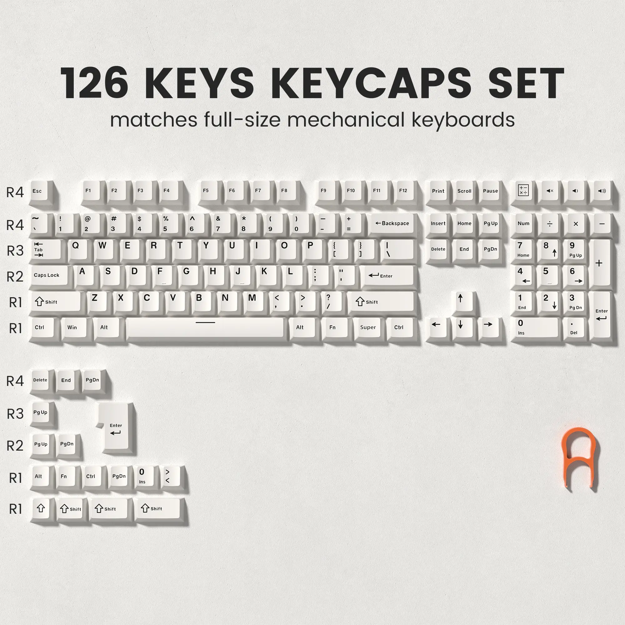 Womier PBT keycaps Set, 126 Keys Double Shot  Retro Milky White Keyboard caps,Cherry Profile Keycaps 60 65 75 100 Percent, Custom keycaps for Mechanical Keyboard Gaming(61/64/68/84/87/100/104/108)