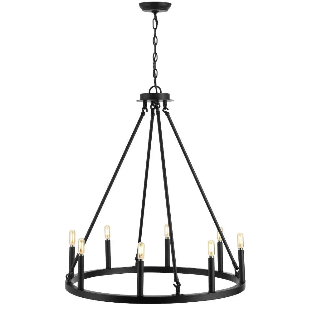 JONATHAN Y Oberto Ring Iron Industrial Rustic Farmhouse LED Chandelier, Oil-Rubbed Bronze Pendant Light with LED Bulbs, Dimmable Indoor Home Decor Lighting Ceiling Fixture, Ceiling Lights
