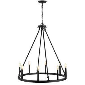 JONATHAN Y Oberto Ring Iron Rustic Farmhouse LED Chandelier