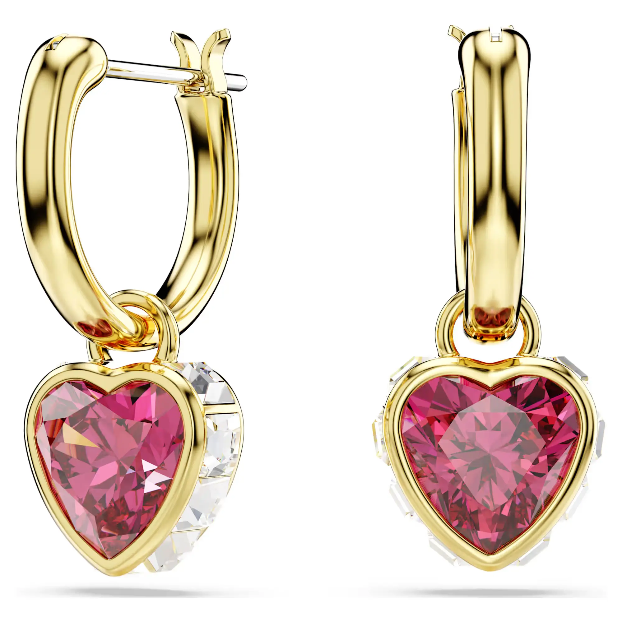 Swarovski Chroma Drop Hoop Earrings - Heart Shape, Red, Gold-tone Plated, Unisex Adults' 1 Pair (2 x 0.8 cm) - Model 5684760, Any Occasion, Heart-Shaped, Red Zirconia, Removable Heart-Shaped Motifs