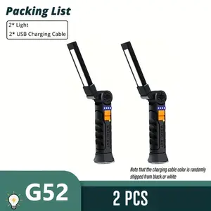 Multifunctional COB magnetic automotive repair work light, large red warning light, outdoor emergency light, high-brightness flashlight, suitable for car maintenance, workshops, home camping, and emergencies, USB rechargeable