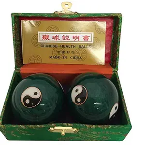 THY ARTS 2" Cloisonne Green Yinyang #2 Baoding Balls, Manual Massage Tools with Jingle Sound, Body Care Stress Relief Relaxation Aid