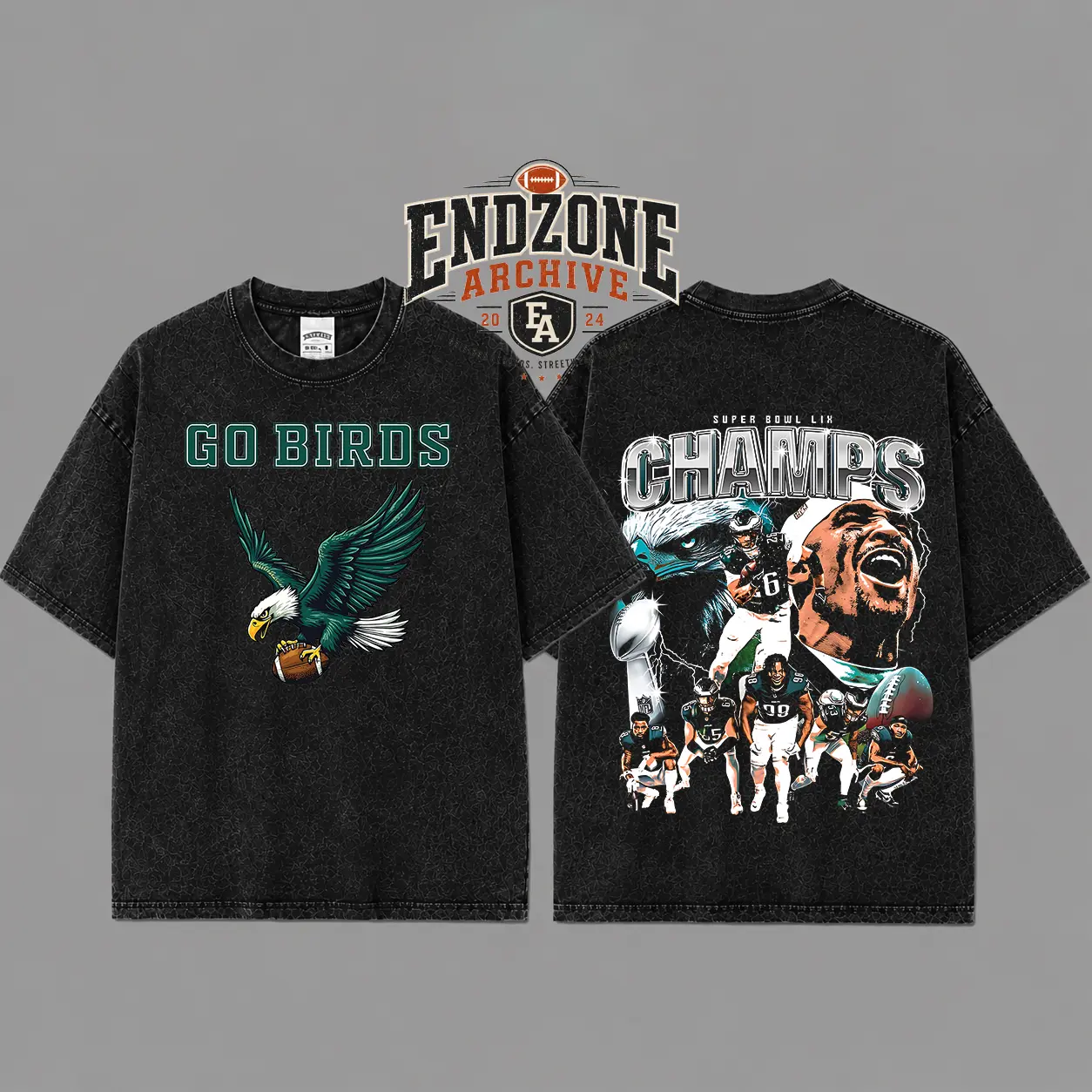 [Hokies Store] Go Birds - Philly Football Team For Eagles Nation Heavyweight Acid Washed Cotton Hoodie T-Shirt, Eagles Gang Shirt, Philly Graphic Football Shirt, Game Day Outfits