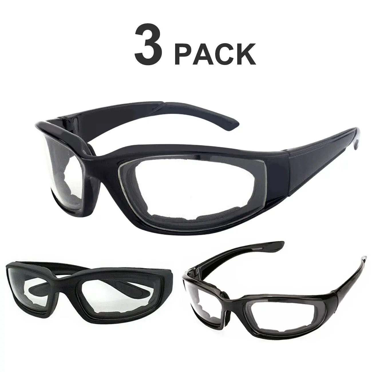 3 Pairs Motorcycle Biker Riding Glasses - Wind-Resistant Eye Protection, Clear Lenses for Cycling, Sports Sunglasses